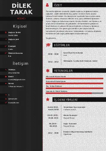 Eczacı CV Örnekleri cv indir